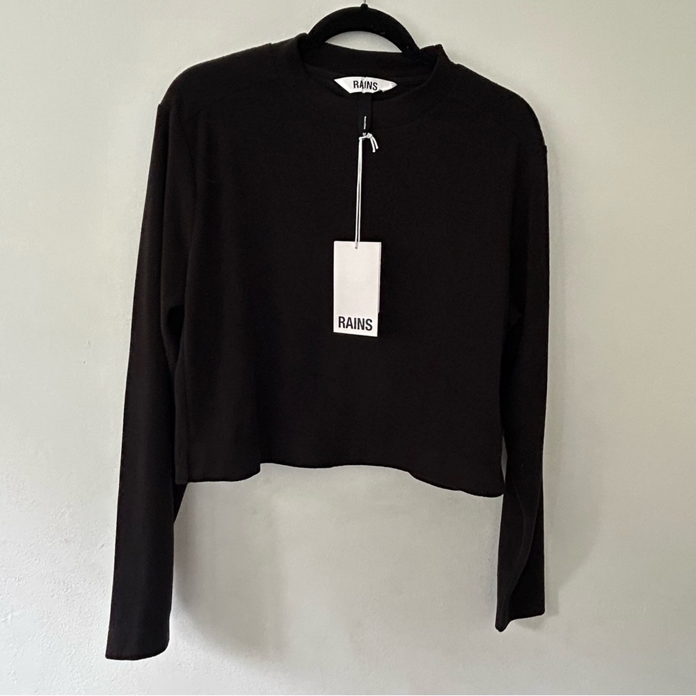 NWT Women’s Rains Cropped Fleece Sweatshirt Size Medium Black